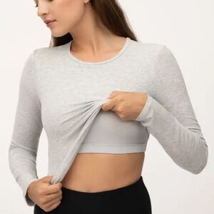Yogalicious Heavenly Ribbed Long-Sleeve Crop with built in bra in mauve color